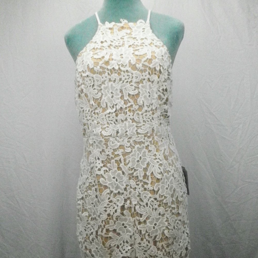 Lulu's Womans Nude White Crochet Halter Dress Knee Length Dress Size Medium NWT